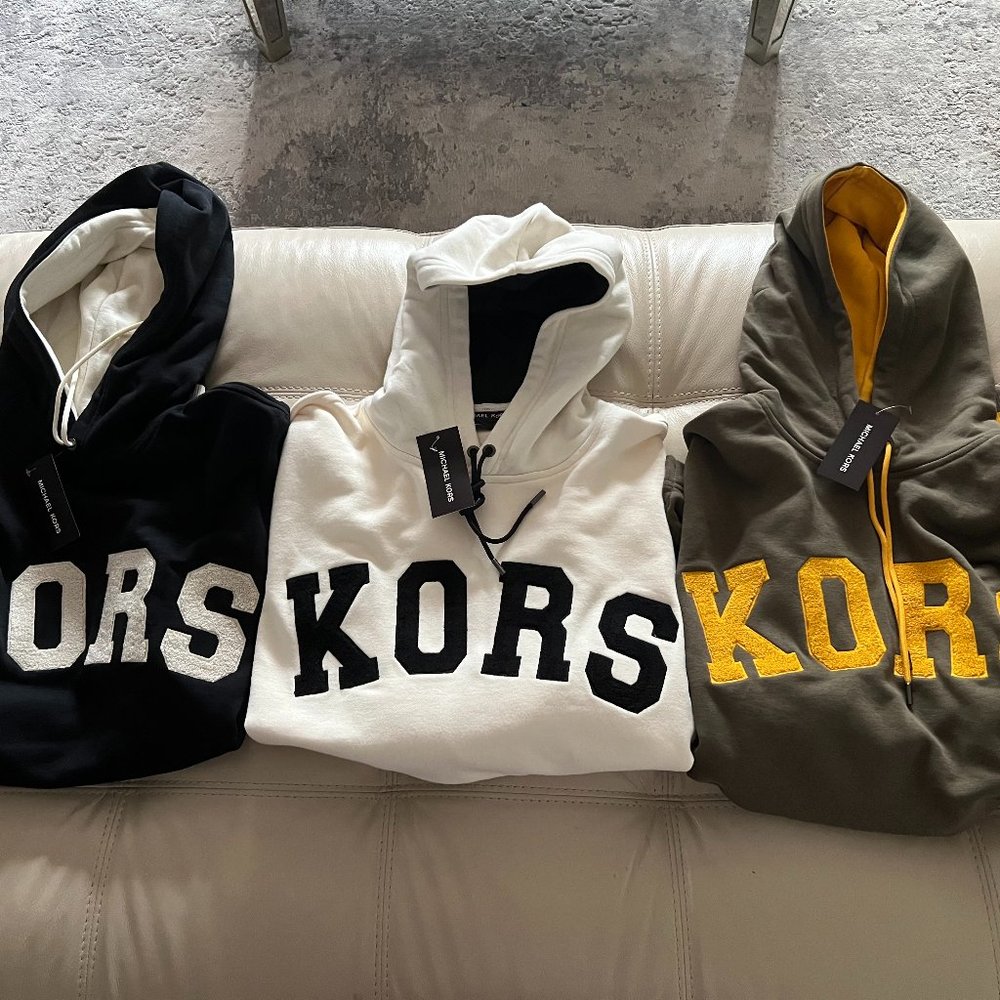 MICHAEL KORS KORS Cotton Blend Rugby Hoodie OF351MA4NF Olive NWT - Picture 4 of 4